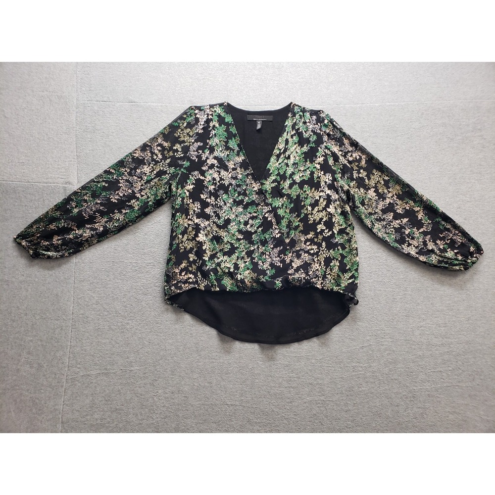 White House Black Market Women Top‎ MP Green Floral Wrap Long Sleeve Party Chic